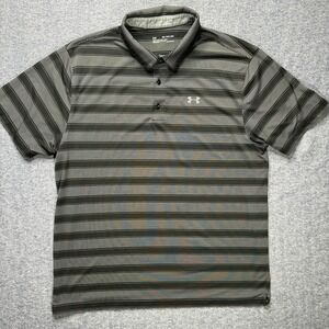 Under Armor Men's Golf Polo Size‎ 2XL HeatGear XXL Black Stripe Loose Fit Read